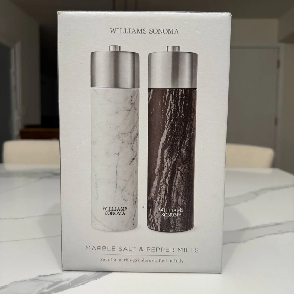 NIB Williams Sonoma Signature Marble Salt & Pepper Mills Set, 9